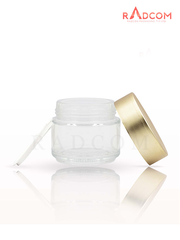 100GM Clear Glass Jar with Matt Gold Cap with Lid & Wad